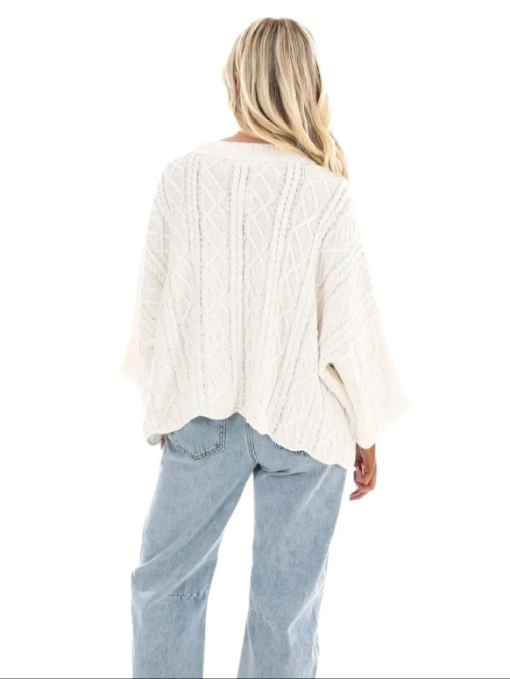 Free People Washed Ashore Cream Oversized Cable Knit Sweater L